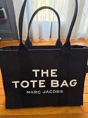 Marc Jacobs Large Black Canvas Tote with White Logo Text